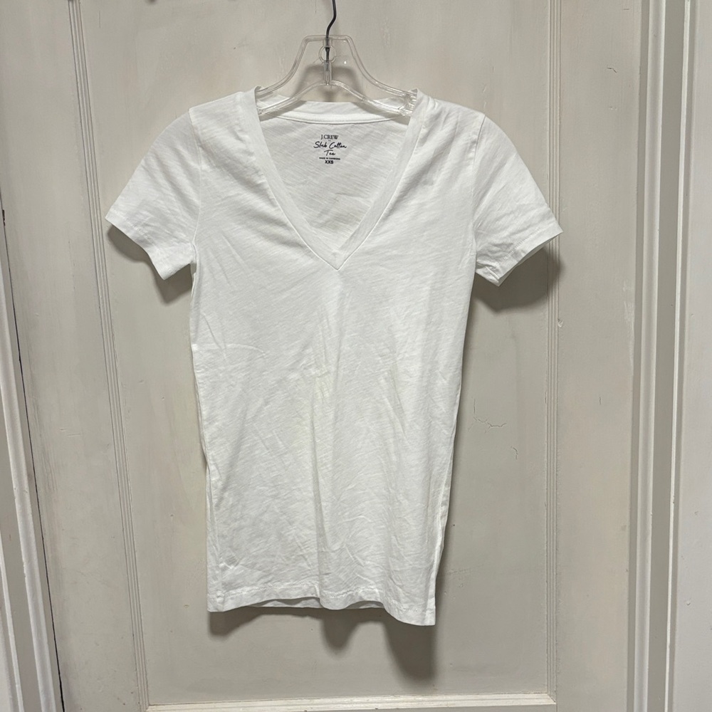 J. Crew Slub Cotton White V-Neck Short Sleeve Tee Brand New Xxsmall